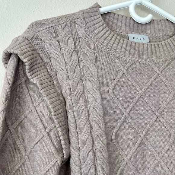 Raya cable chunky knit neutral sweater with ruffles sleeve detail stretch S - Picture 3 of 13